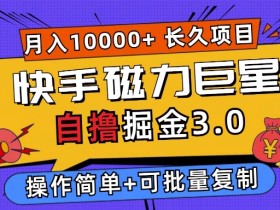快手磁力巨星自撸掘金3.0，长久项目，日入5张，个人可批量操作轻松月入过万