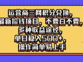 运营商三网积分兑换,最新捡钱项目,不要白不要,多种收益途径,操作简单易上手