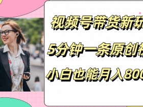 视频号带货新玩法,5分钟一条原创视频,小白也能月入8000+