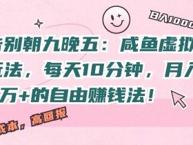 告别朝九晚五:咸鱼虚拟玩法,每天10分钟,月入过W的自由赚钱法!