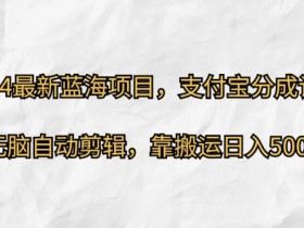 2024最新蓝海项目,支付宝分成计划,无脑自动剪辑,靠搬运日入几张