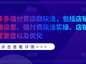 拼多多强付费店群玩法,包括店铺基础设置、强付费玩法实操、店铺运营复盘以及优化
