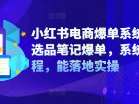 小红书电商爆单系统课,选品笔记爆单,系统课程,能落地实操