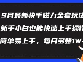 9月最新快手磁力玩法,新手小白也能操作,简单易上手,每月多赚1W+【揭秘】