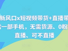 视频号新风口x短视频带货+直播带货，全程只需一部手机，无需货源、0粉丝、可直播、可不直播