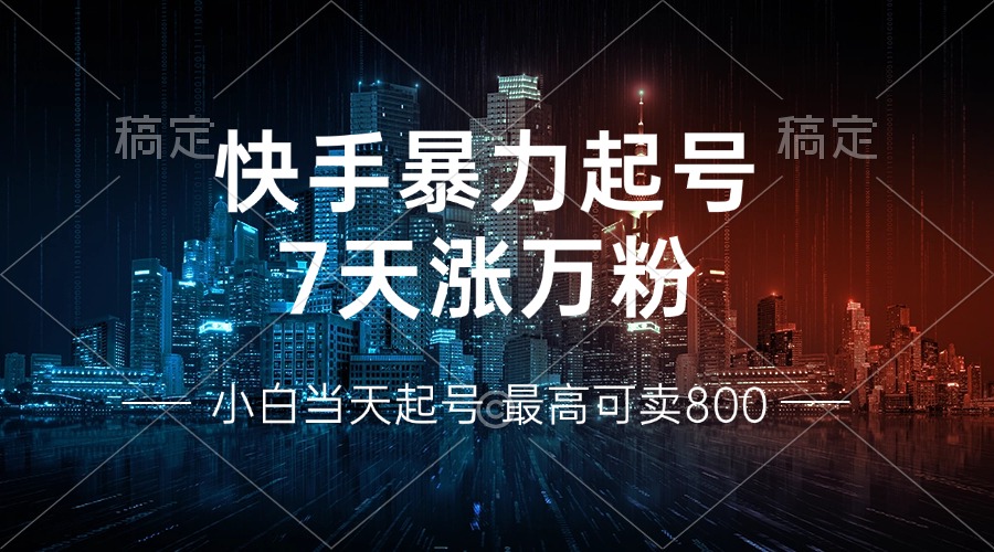 (13142期)快手暴力起号,7天涨万粉,小白当天起号 多种变现方式,账号回收,单月…