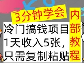 冷门项目,1天收入几张,只需要复制粘贴,3分钟学会,内部教程首次公开