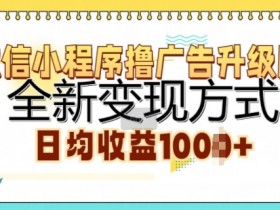 微信小程序撸广告升级版,全新变现方式,日均收益1k