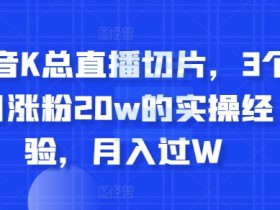 抖音K总直播切片,3个月涨粉20w的实操经验,月入过W