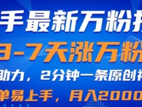 快手最新3-7天涨万粉技术,AI助力,2分钟一条视频,小白易上手,月入2W