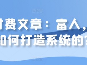 某付费文章:富人,是如何打造系统的?