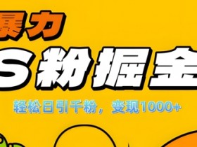 单人单机日引千粉,变现1k+,S粉流量掘金计划攻略【揭秘】