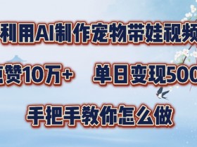 利用AI制作宠物带娃视频，轻松涨粉，点赞10万+，单日变现三位数，手把手教你怎么做【揭秘】