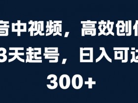 抖音中视频,高效创作,3天起号,日入可达3张【揭秘】