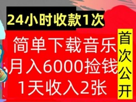 下载音乐,月入6000元,24小时收款1次,操作简单,内部教程,首次公开