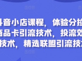 最新抖音小店课程，体验分拉升技术，商品卡引流技术，投流效果优化技术，精选联盟引流技术