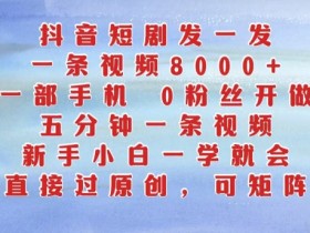 抖音短剧发一发,五分钟一条视频,新手小白一学就会,只要一部手机,0粉丝即可操作
