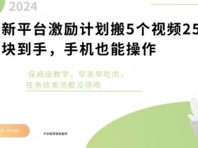 新平台激励计划搬5个视频250块到手,手机也能操作,保姆级教学