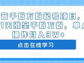抖音千粉万粉起号项目,3-7天涨至千粉万粉,单人操作月入3W+