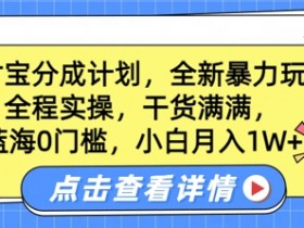 蓝海0门槛,支付宝分成计划,全新暴力玩法,全程实操,干货满满,小白月入1W+
