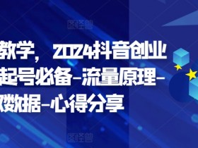 创业变现教学,2024抖音创业实操课,起号必备-流量原理-获取数据-心得分享