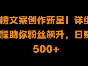 热榜文案创作新星!详细教程助你粉丝飙升,日入500+【揭秘】