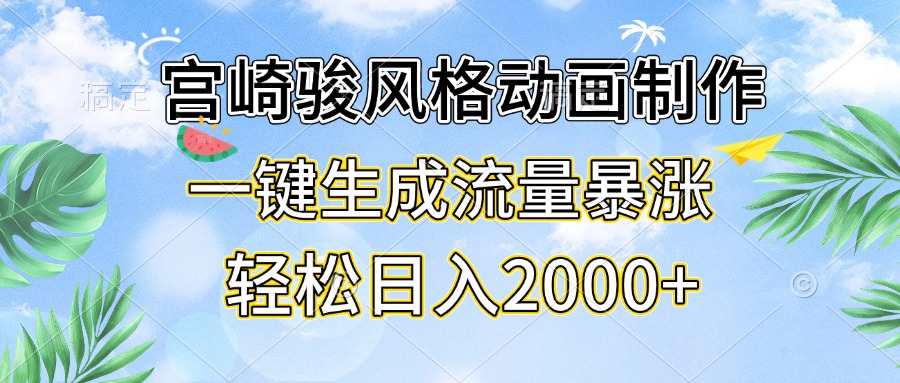 (13386期)宫崎骏风格动画制作,一键生成流量暴涨,轻松日入2000+