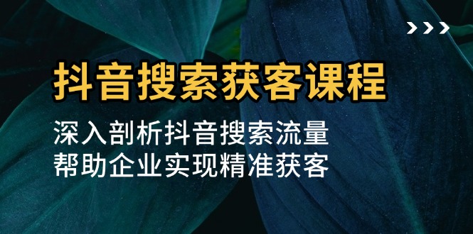 (13465期)抖音搜索获客课程:深入剖析抖音搜索流量,帮助企业实现精准获客
