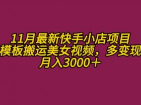 11月K总部落快手小店情趣男粉项目,利用模板搬运美女视频,多变现方式月入3000+