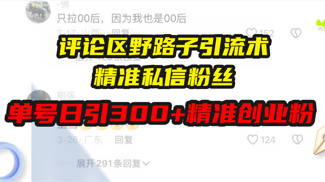 (13676期)评论区野路子引流术,精准私信粉丝,单号日引流300+精准创业粉