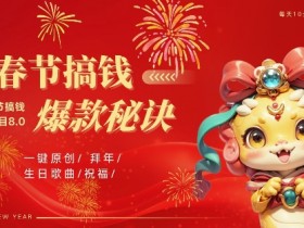 AI春节搞钱8.0升级版,蝴蝶号超火爆生日定制视频,AI一键生成原创音乐,月赚米1W+