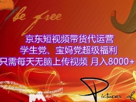 京东短视频带货代运营,学生党、宝妈党超级福利,只需每天无脑上传视频,月入8000+【仅揭秘】