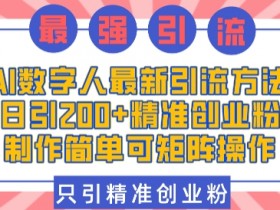 AI数字人最新引流方法,日引200+精准创业粉,制作简单可矩阵操作