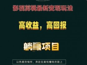 影视剪辑最新变现玩法,高收益,高回报,躺Z项目【揭秘】