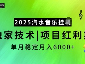 2025汽水音乐挂JI项目，独家最新技术，项目红利期稳定月入6000+