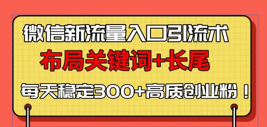 (13897期)微信新流量入口引流术,布局关键词+长尾,每天稳定300+高质创业粉!
