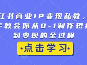 小红书商业IP变现私教,手把手教会你从0-1制作短视频到变现的全过程
