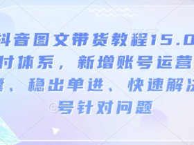 抖音图文带货教程15.0交付体系,新增账号运营锦囊、稳出单进、快速解决账号针对问题