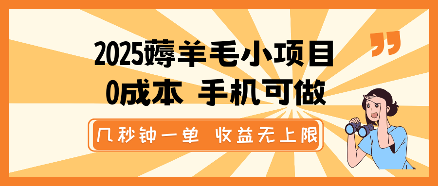 2025撸羊毛小程序,0成本费 手机能做,几秒一单,盈利无限制