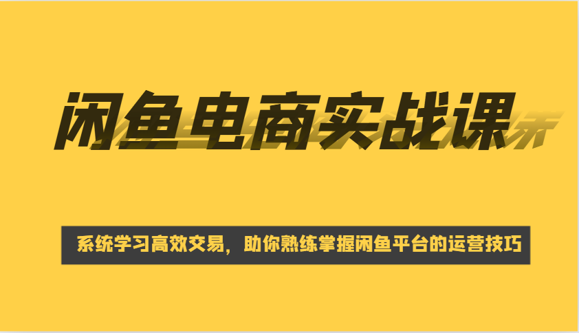 闲鱼平台电子商务实战演练课,系统的学习高效率买卖,帮助你灵活运用淘宝闲鱼的运营方法
