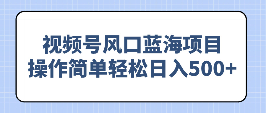 (14276期)视频号风口蓝海项目,操作简单轻松日入500+
