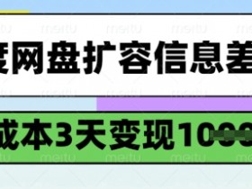 百度网盘扩容信息差项目,零成本,3天变现1k,详细实操流程