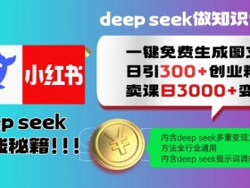Deepseek一键免费生成小红书图文日引300+创业粉,日变现多张教程,方法全行业通用!