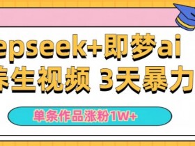 小白用DeepSeek+即梦做ai养生视频,一条作品涨粉5万+,单日收益多张