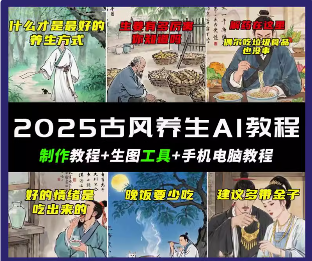 抖音视频AI唯美古风健康养生视频教学日入五张 轻轻松松增粉 10W