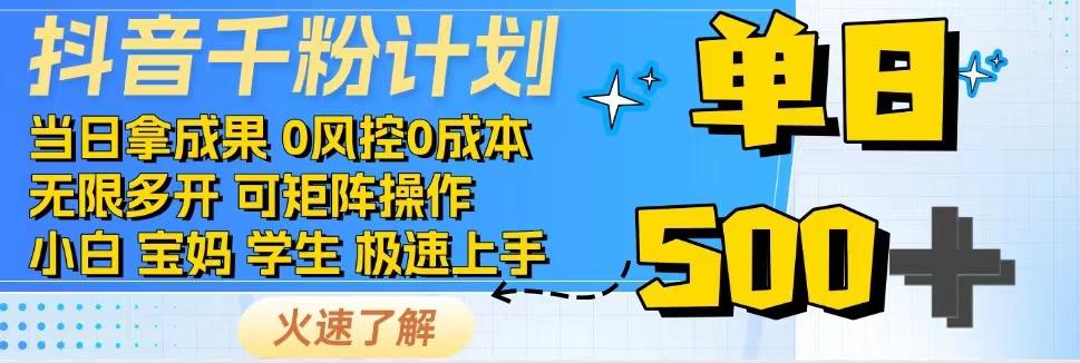 抖音视频千粉方案,日入500 ,包落地式,当日拿成效