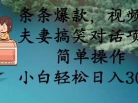 条条爆款,视频号夫妻搞笑对话项目,简单操作,小白轻松日入3张+
