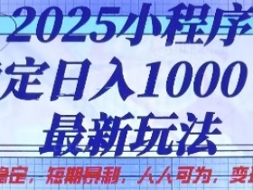 2025小程序稳定日入1k,最新玩法项目长期稳定,短期是利,人人可为,变现快且可观【揭秘】