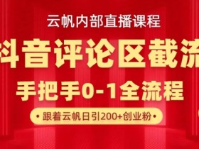 云帆内部直播课·抖音评论区截流流术,精准私信粉丝,单号日引流300+精准创业粉