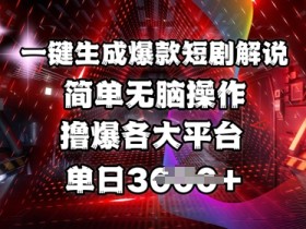 全网首发!一键生成爆款短剧解说,操作简单,撸爆各大平台,单日多张